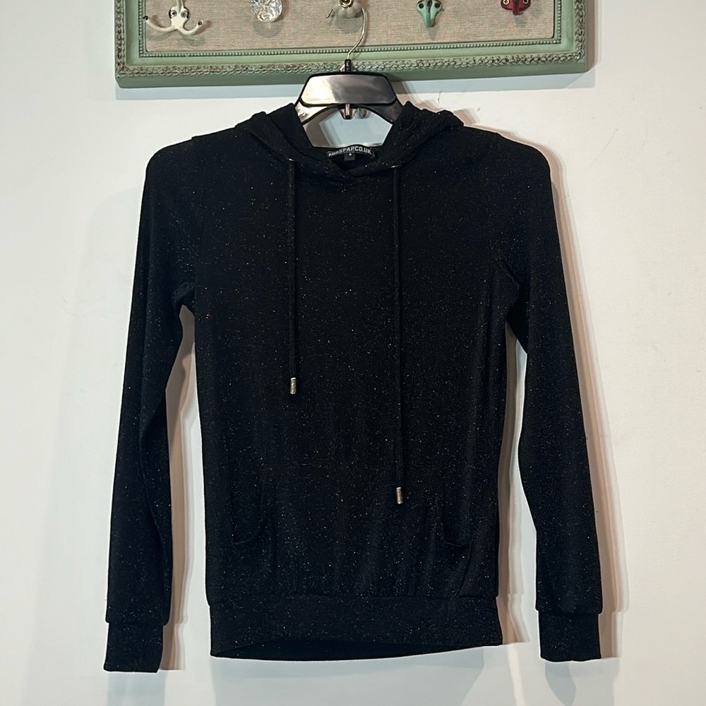 MISSPAP black shimmer galaxy long sleeve hooded pullover size women’s small